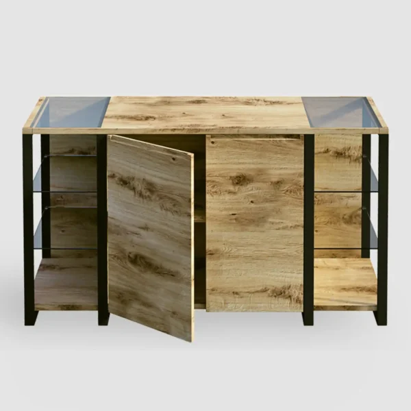 Industrialna komoda dębowa z litego drewna i metalu IBSEN