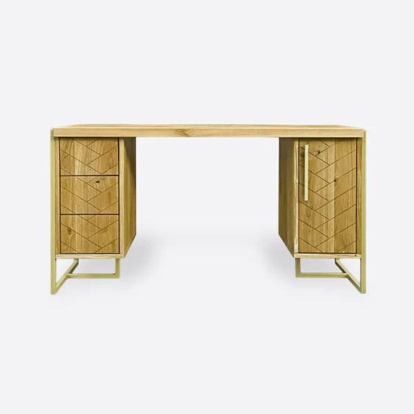 Dębowe biurko gabinetowe z drewna i stali do biura gabinetu CARIN II