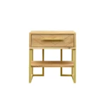 Drewniana szafka nocna w jodełkę na metalowych nogach do sypialni CARIN