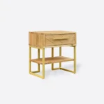 Drewniana szafka nocna w jodełkę na metalowych nogach do sypialni CARIN