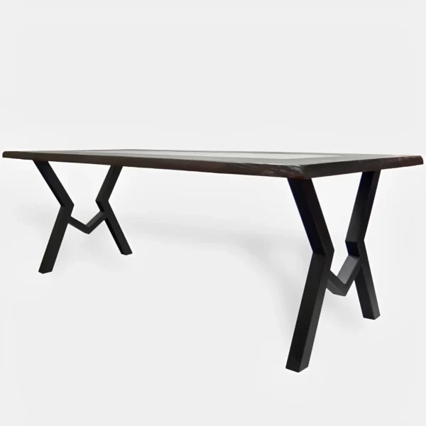 Rustykalny stół drewniany ze starego drewna stali i szkła OLBERO