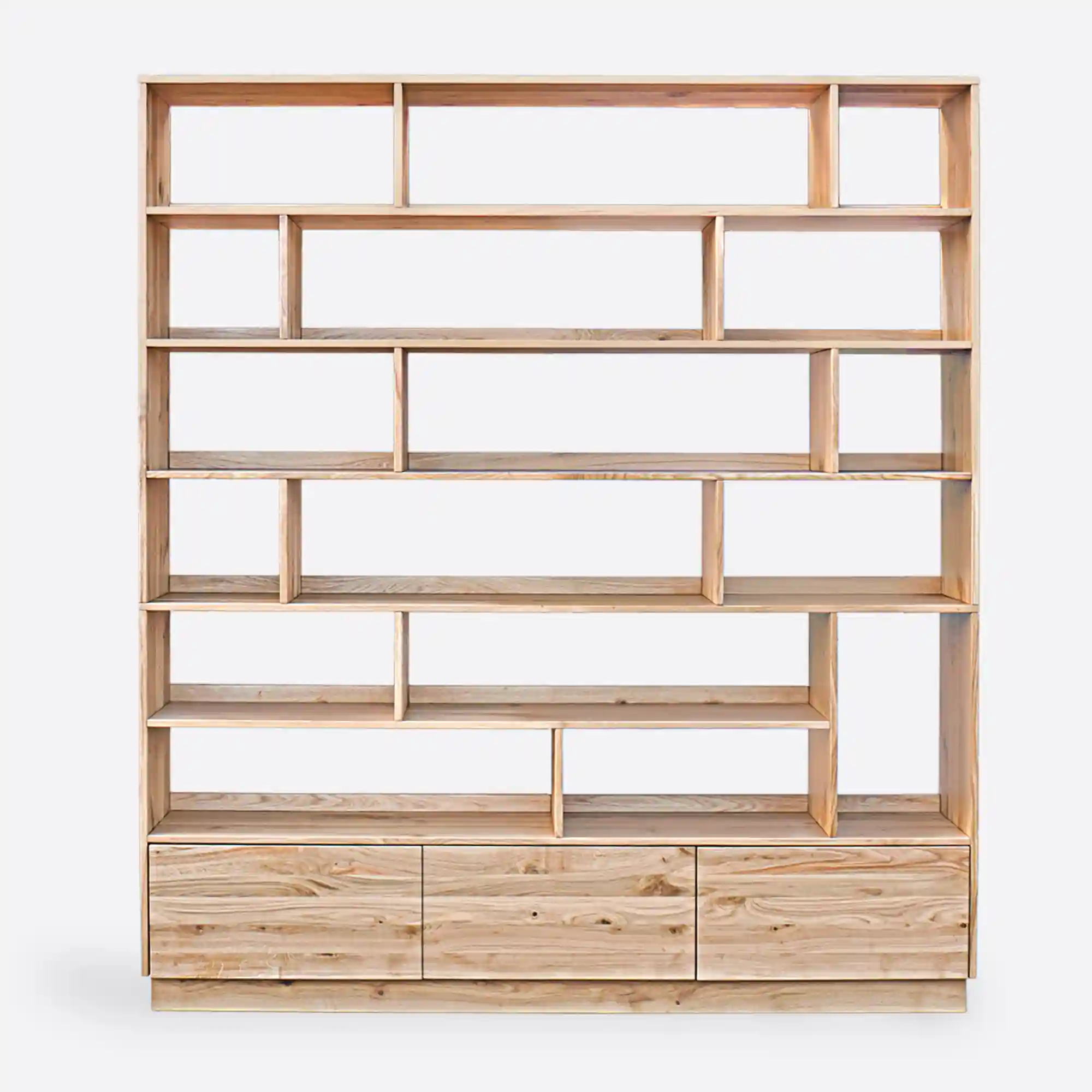 regał dębowy z drewnianą podstawą VITA II (7) Dębowy regał z szufladami i drewnianą podstawą VITA II - obrazek 1